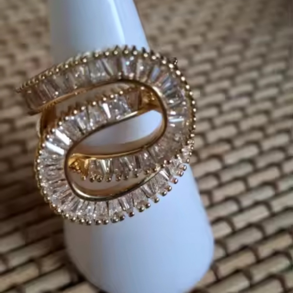 Gold Baguette Crystal Wrap Ring | Elegant Statement - Picture 9 of 14